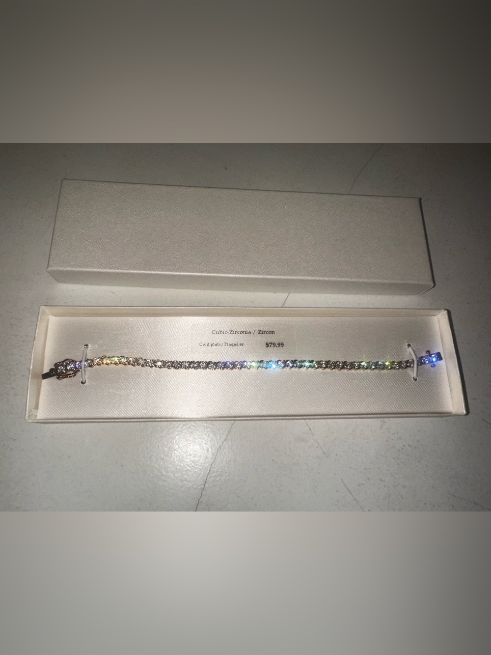 Rhinestone Tennis Bracelet in Iridescent Gold Tone